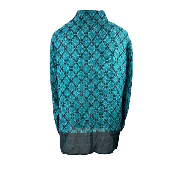 NWT Valerie Stevens Silk Blouse Blue & Black Printed Button Up Top Plus Size 22W - Picture 6 of 8